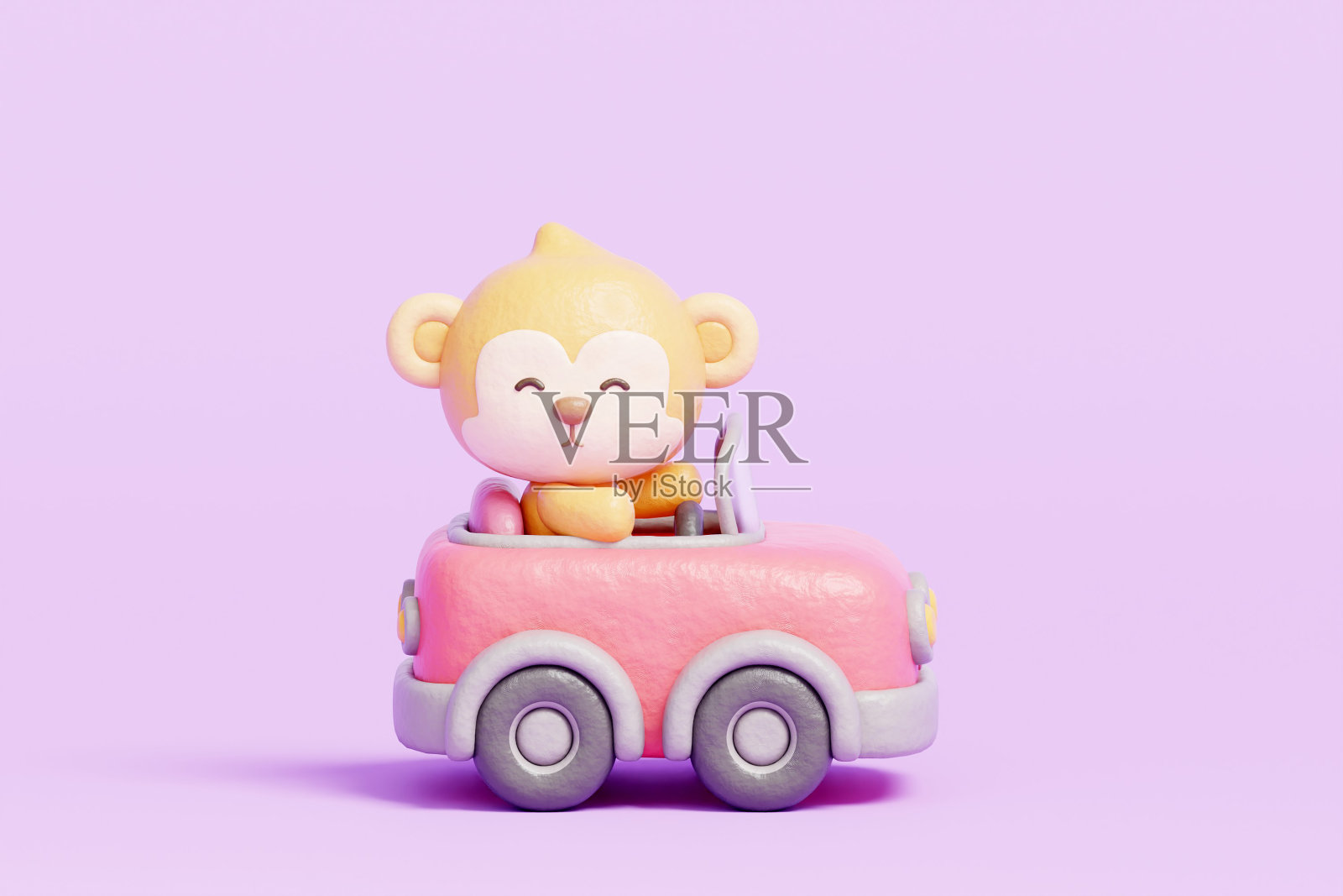 3D萌猴驾驶汽车，卡通动物角色，3D渲染。照片摄影图片