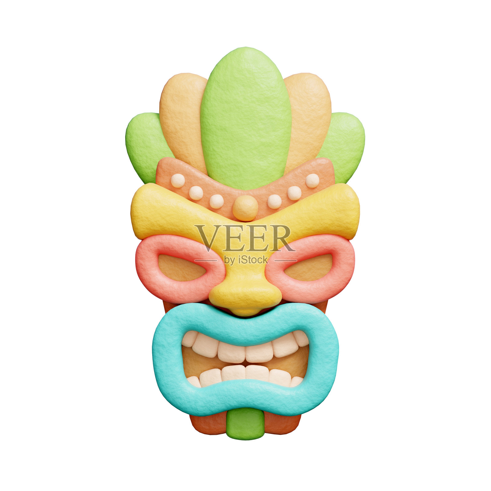 3D传统提基面膜，夏威夷元素，夏日热带，假日度假。照片摄影图片