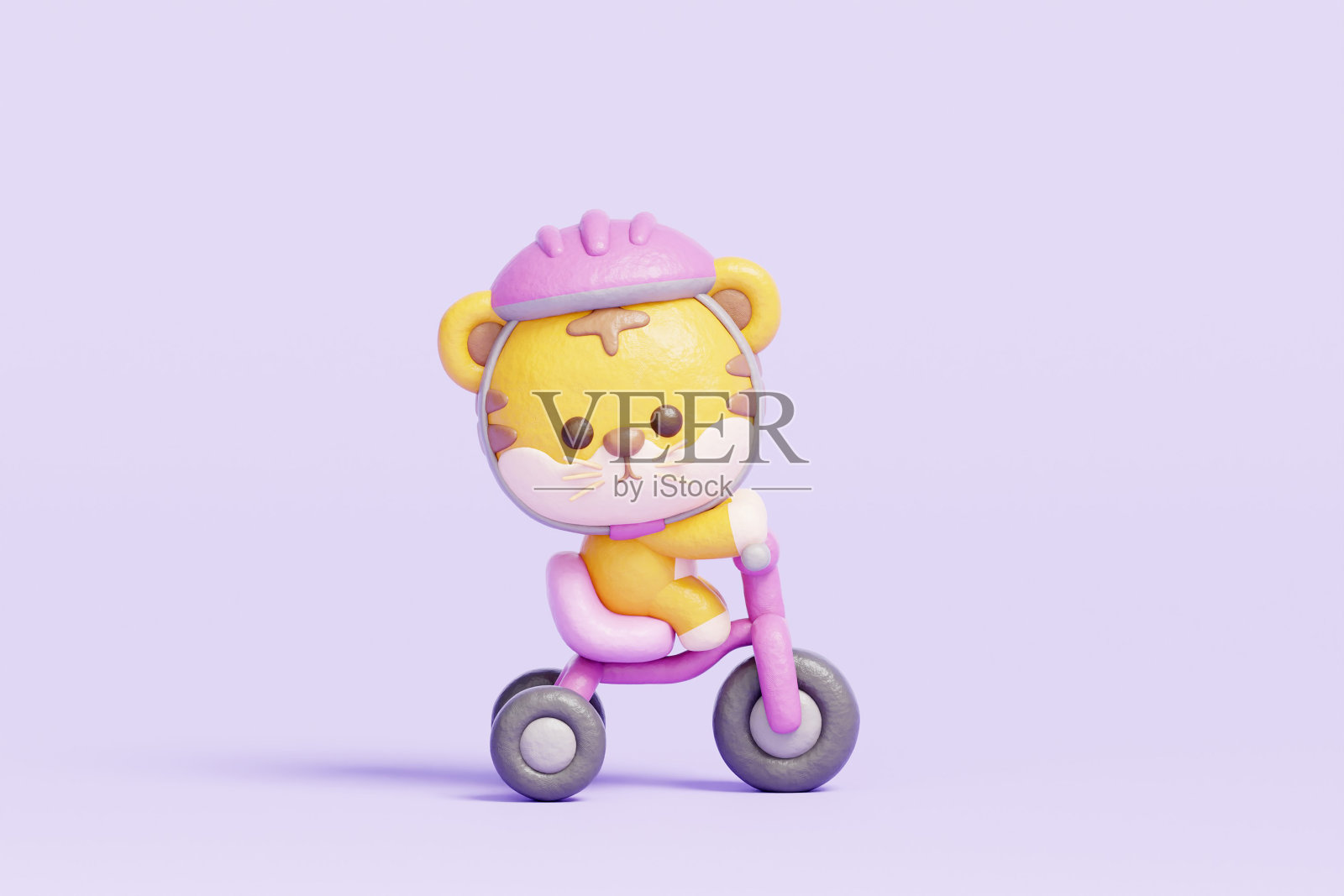 3D可爱的老虎骑自行车，卡通动物角色，3D渲染。照片摄影图片