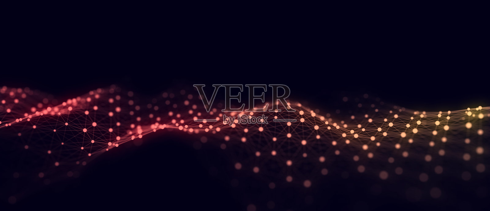 金色的六边形波浪粒子和线条。大数据可视化。抽象的背景与动态波。3 d渲染。照片摄影图片