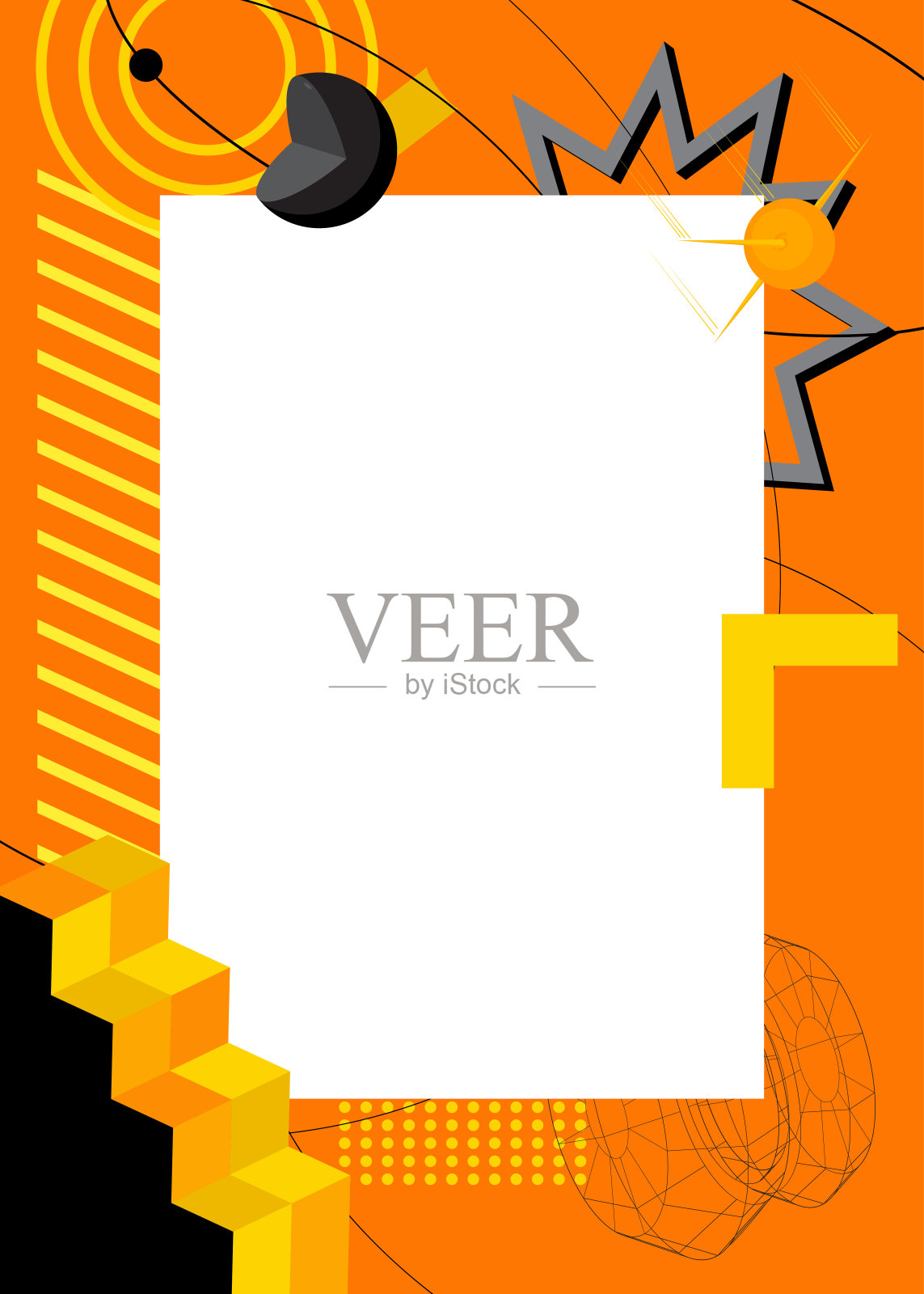 黑色和黄色的几何图形复古主题背景与地方的文字。最小几何元素框架。复古抽象形状矢量插图的广告。插画图片素材