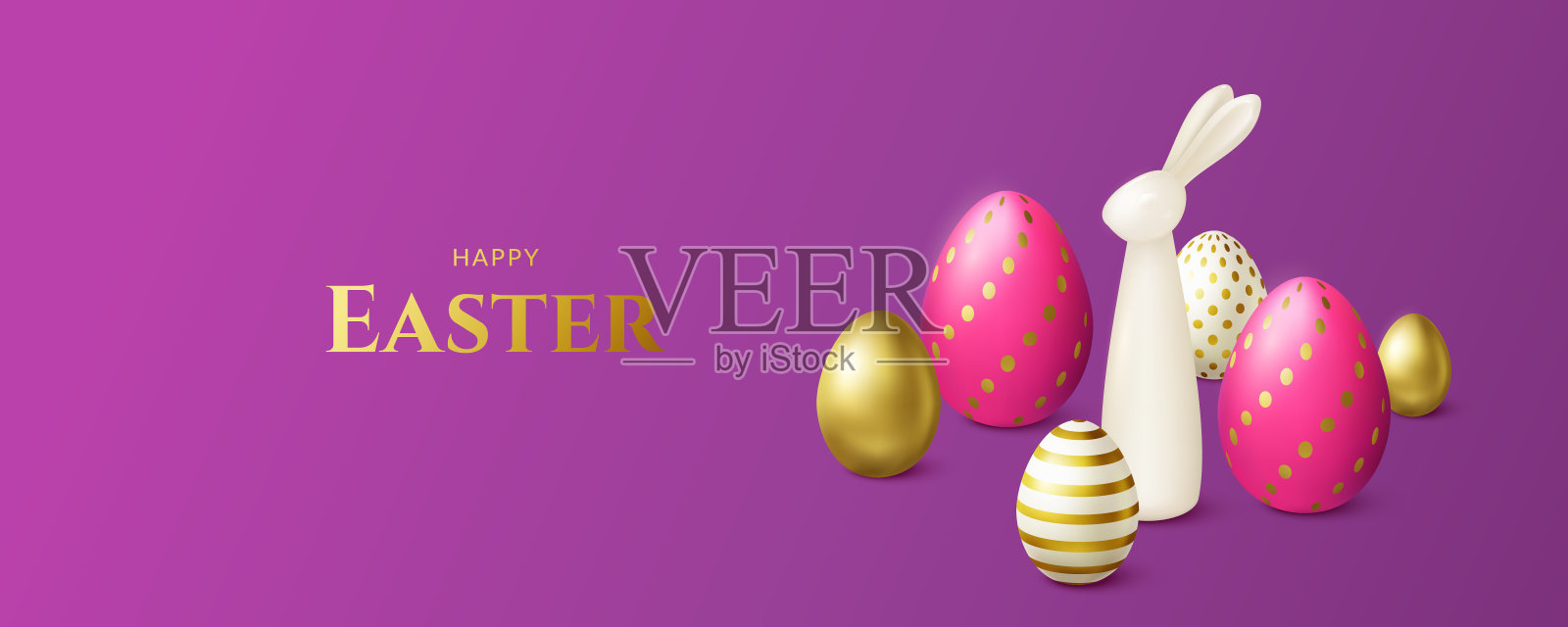 复活节贺卡上有兔子和复活节彩蛋。插画图片素材