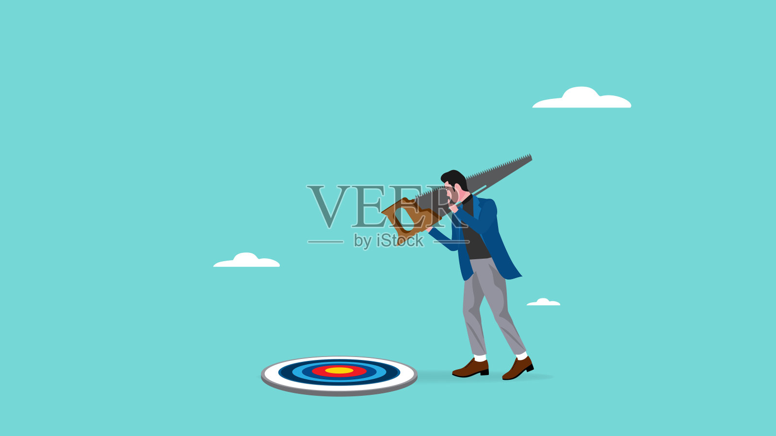 业务目标管理，战略或程序，以实现业务目标或目标，划分业务目标的概念，商人分割目标板使用锯概念矢量插图插画图片素材