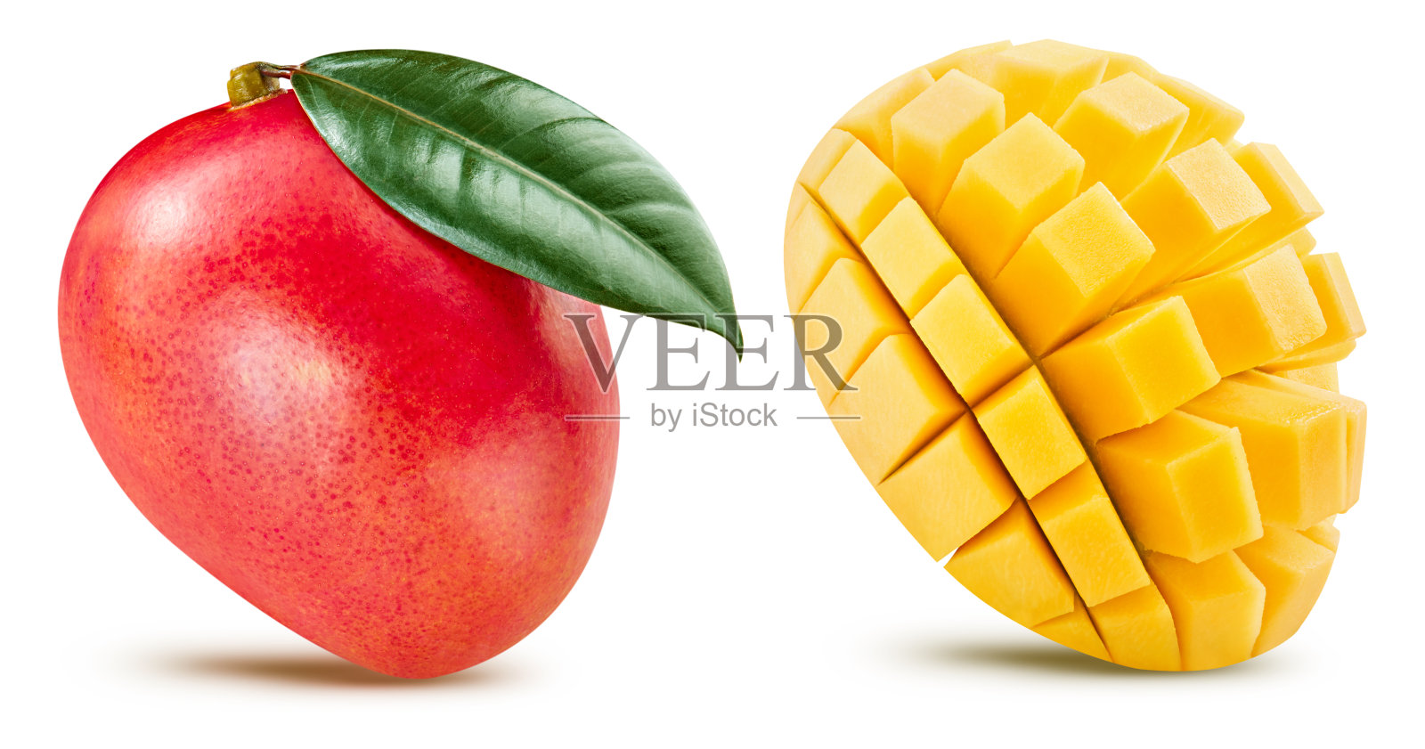 红色芒果半孤立在白色上照片摄影图片