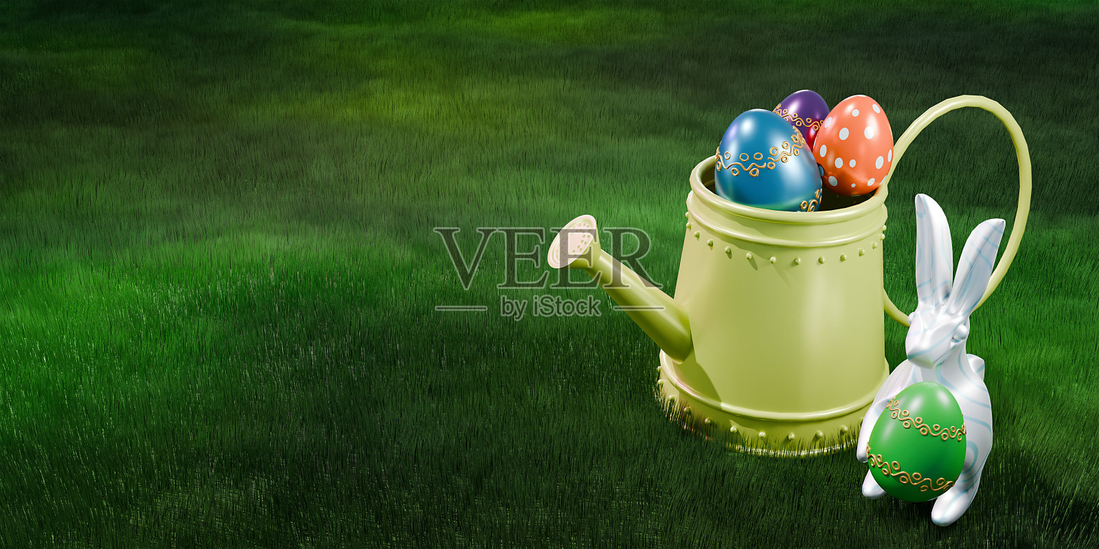 复活节快乐的横幅。欢迎横幅。3 d渲染。文本空间。照片摄影图片