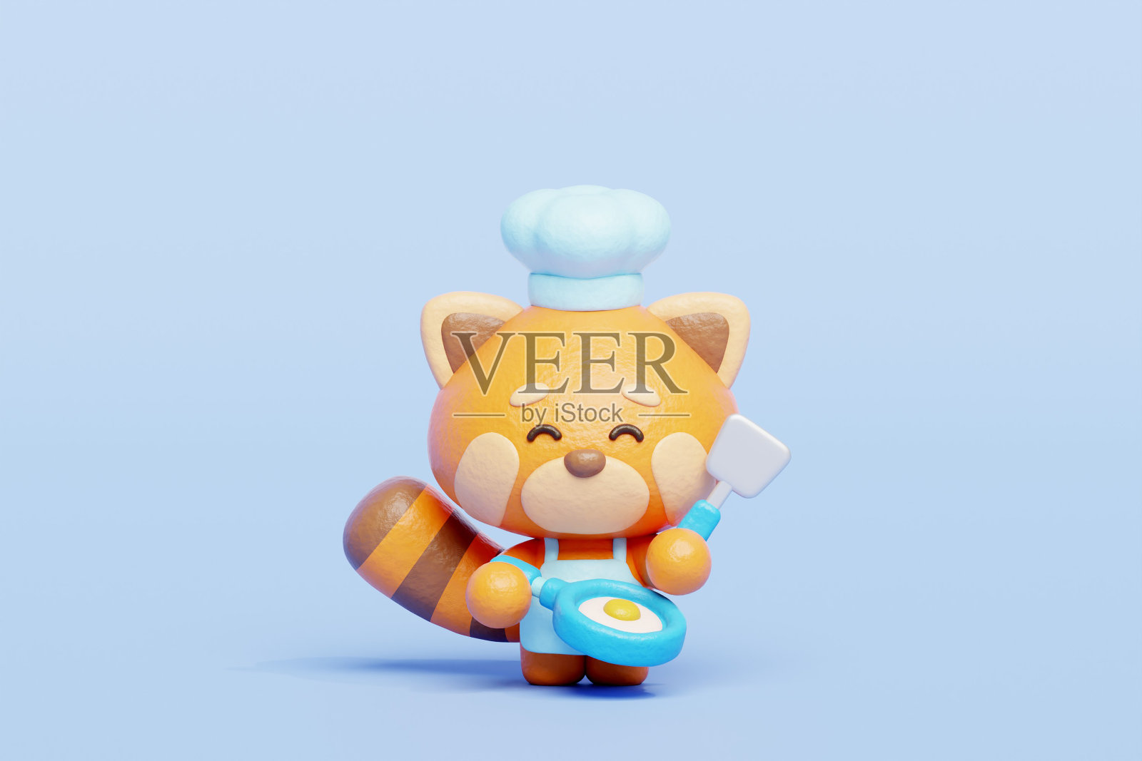 3D可爱小熊猫烹饪，卡通动物角色，3D渲染。照片摄影图片