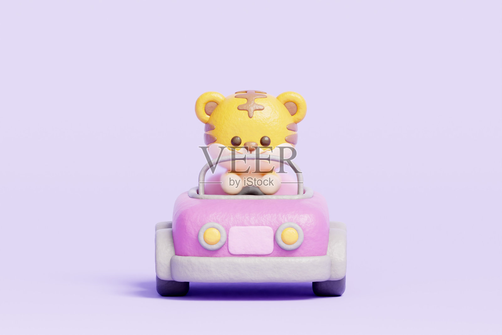 3D萌虎驾驶汽车，卡通动物人物，3D渲染。照片摄影图片