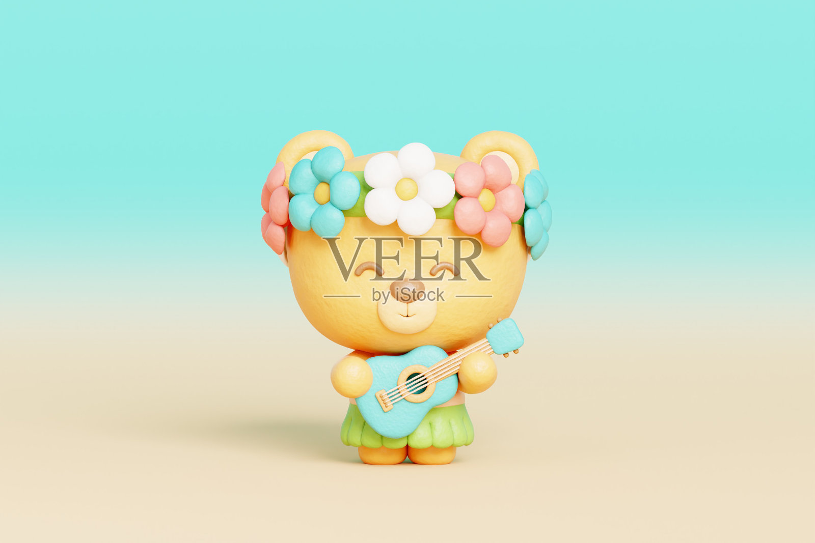 3d萌熊夏威夷特色，夏日热带，假日度假。照片摄影图片