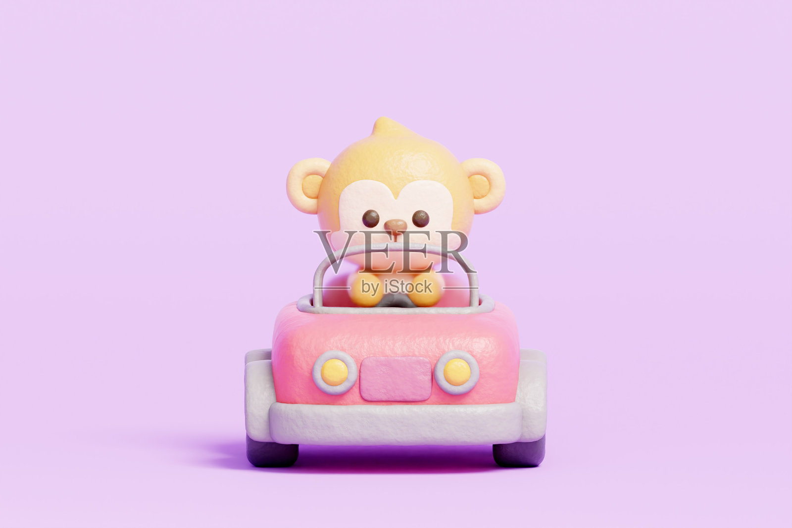 3D萌猴驾驶汽车，卡通动物角色，3D渲染。照片摄影图片