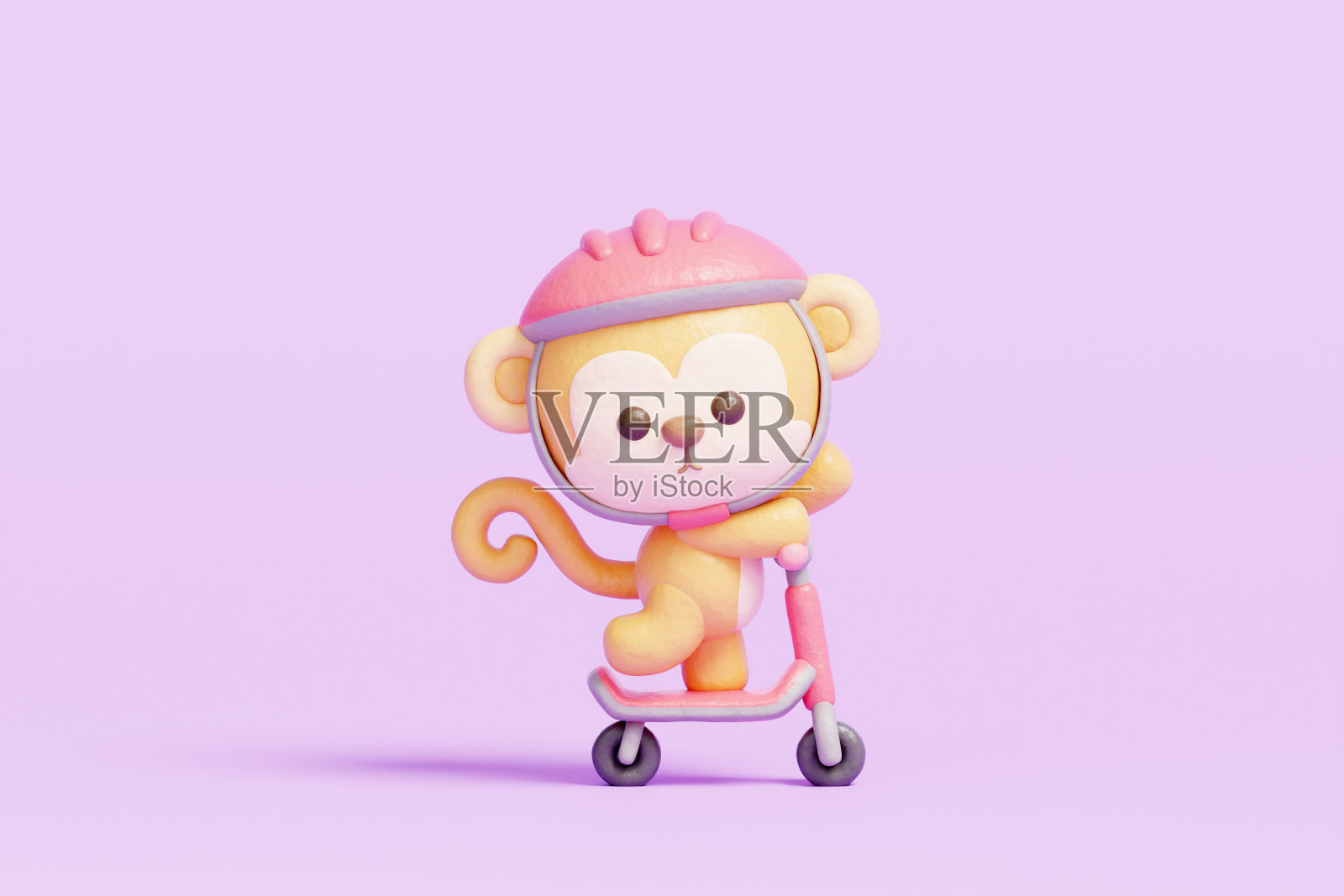 3D萌猴熊玩滑板车，卡通动物角色，3D渲染。照片摄影图片