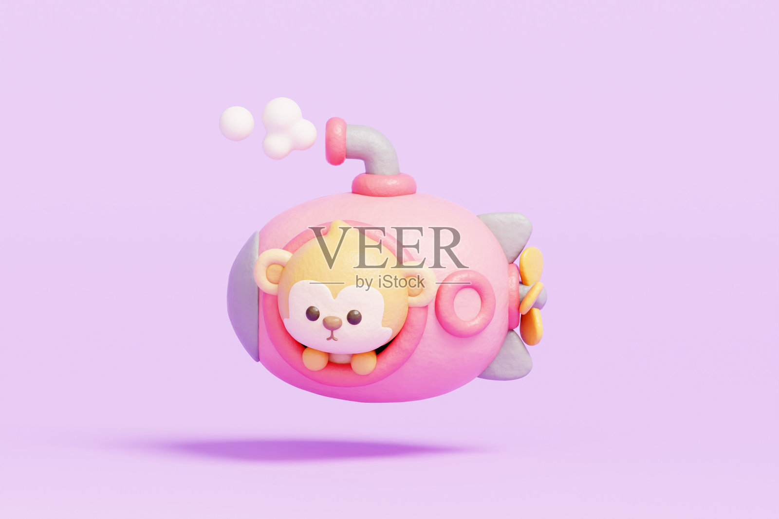 3D萌猴驾驶潜艇，卡通动物角色，3D渲染。照片摄影图片