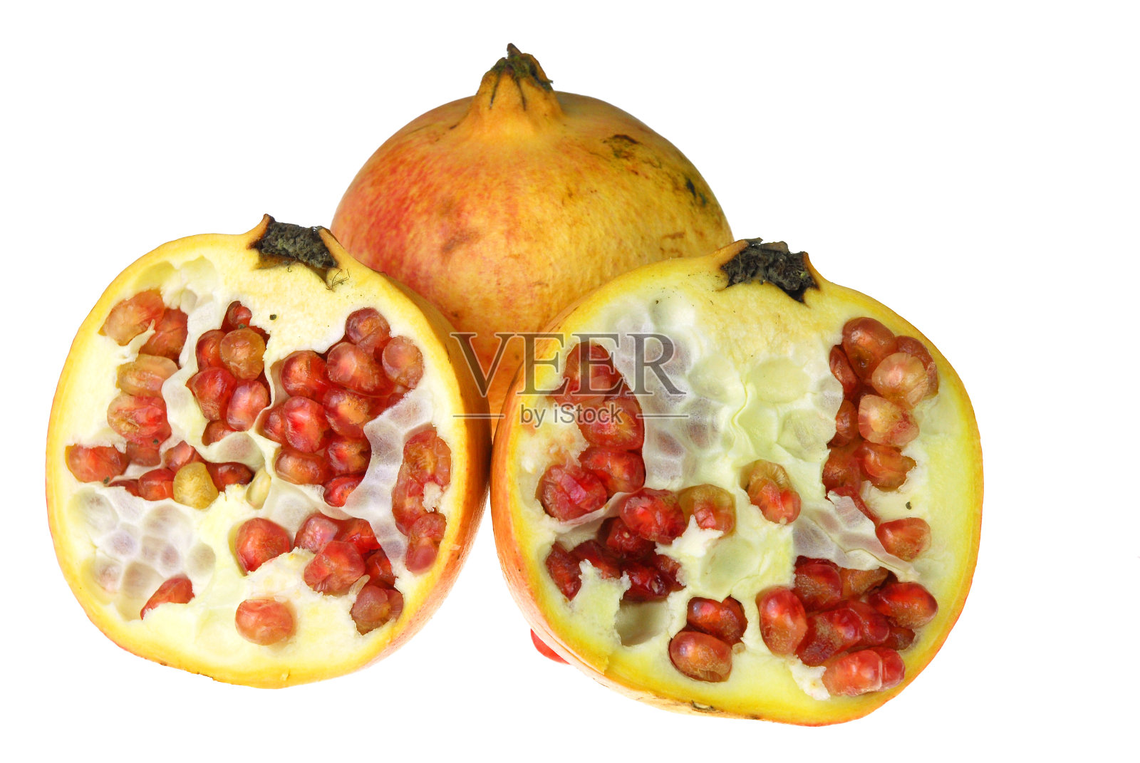 近距离对石榴隔离在白色背景照片摄影图片