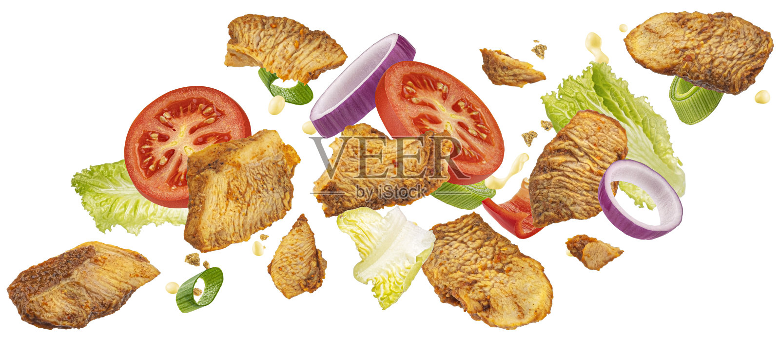 烤羊肉串的配料被隔离在白色背景上照片摄影图片