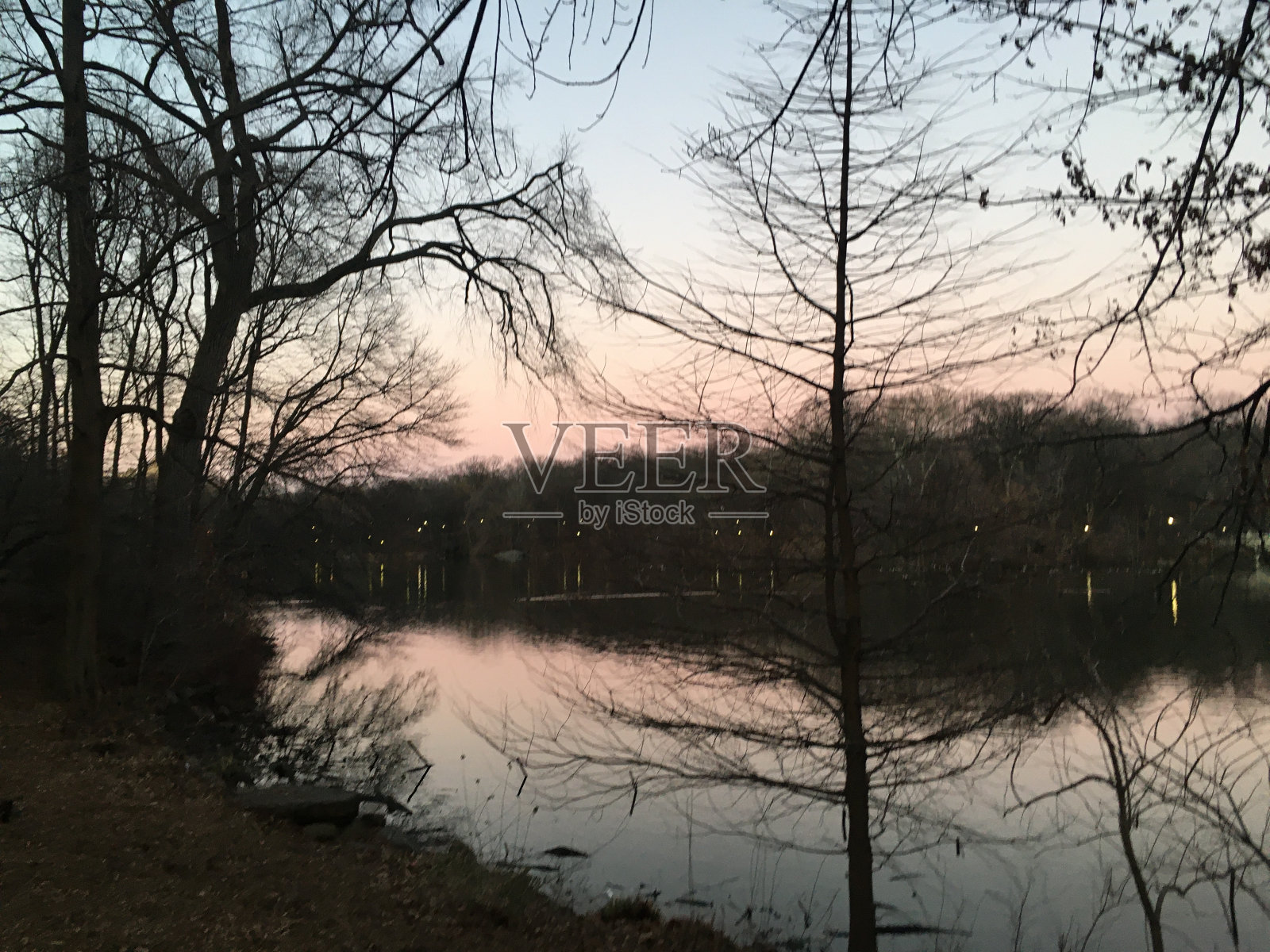 2月2日，纽约中央公园的日落。照片摄影图片