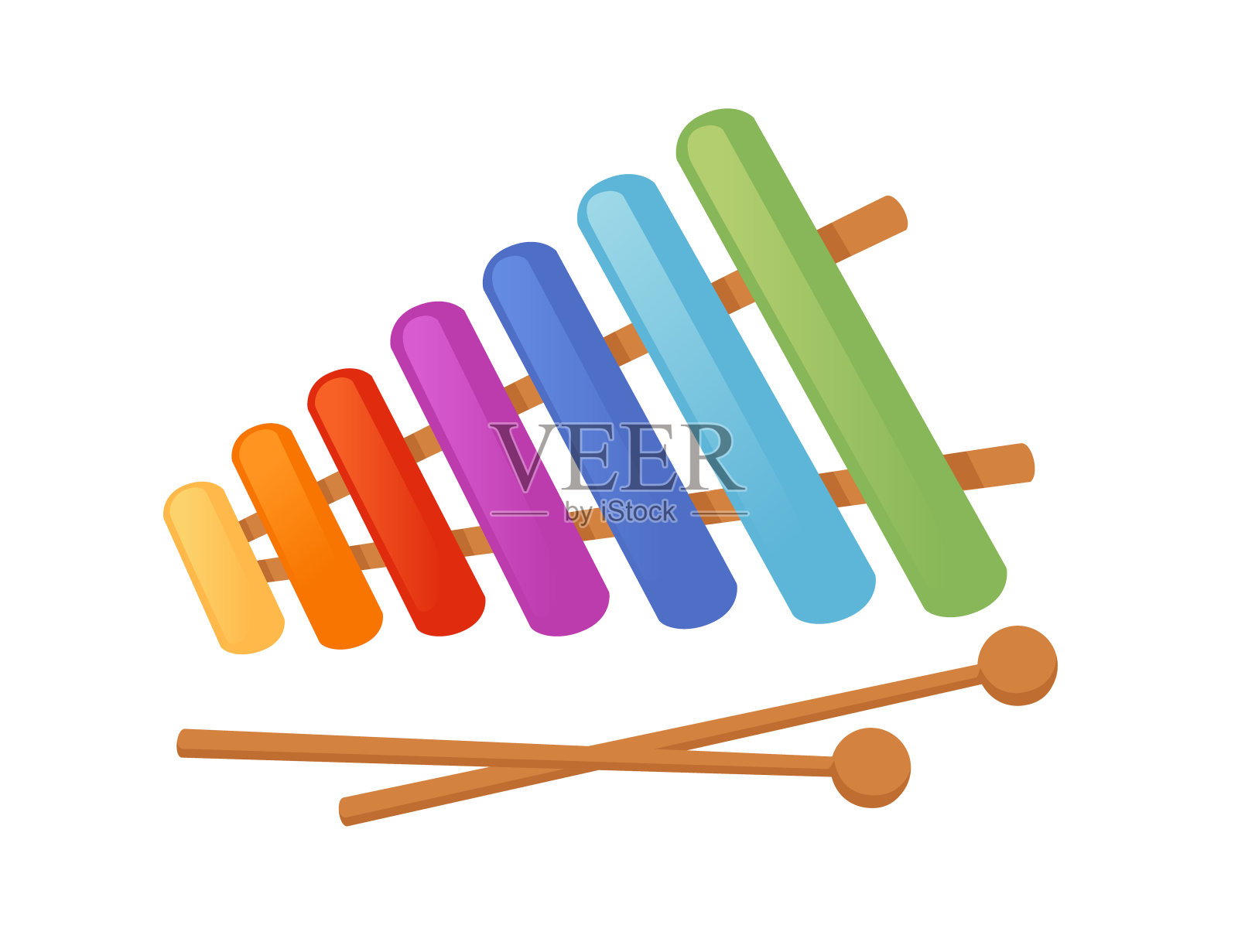 木琴与不同的颜色板儿童乐器玩具矢量插图孤立的白色背景插画图片素材