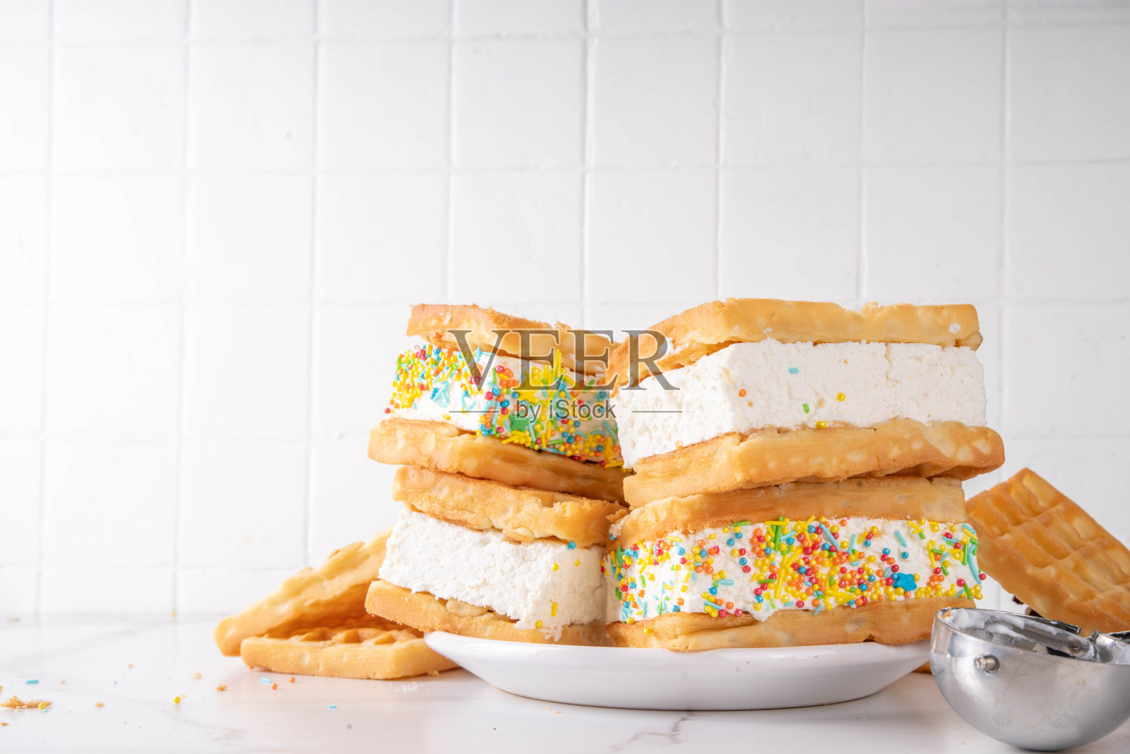 华夫冰淇淋三明治照片摄影图片