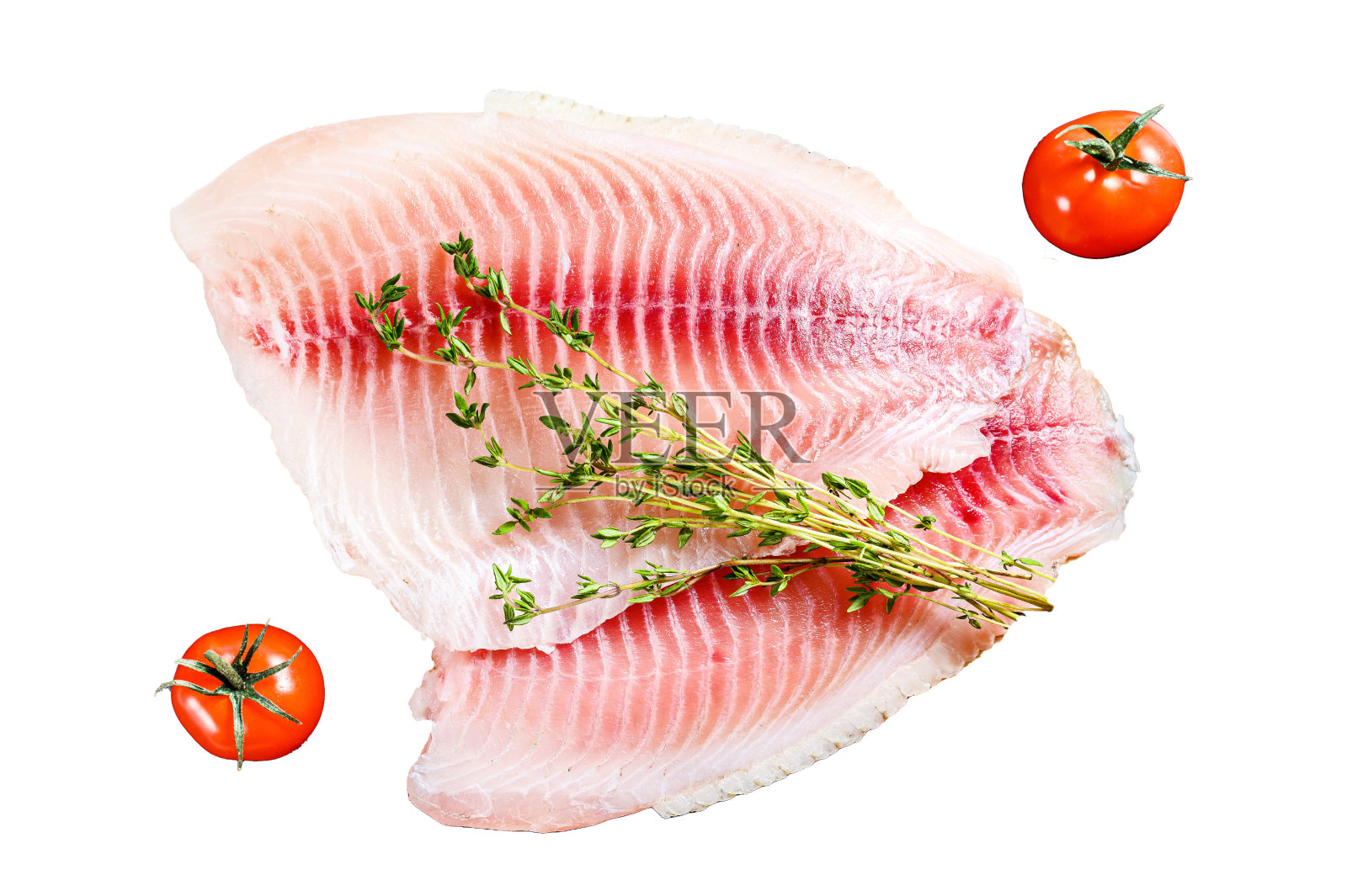 白色背景上孤立的生鱼。前视图。照片摄影图片