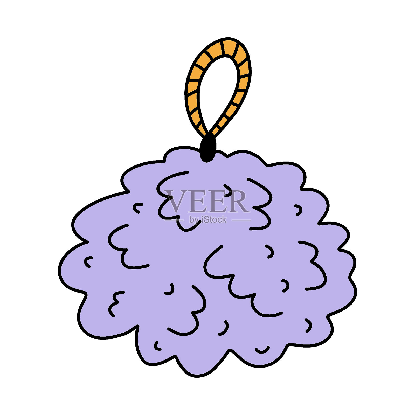 可爱的搓澡海绵涂鸦擦洗和洗涤。黑色和白色沐浴丝瓜络水疗程序。时髦的淋浴洗布。简单有趣的剪贴画与手绘轮廓隔离在白色。插画图片素材