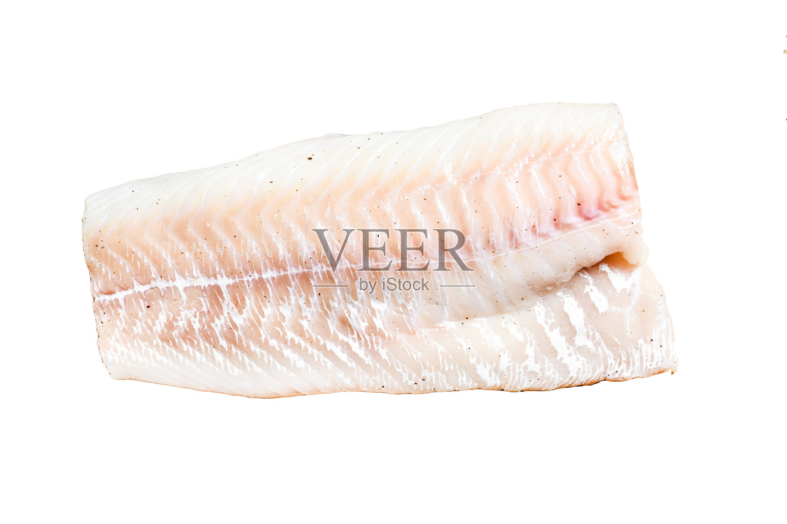 新鲜的生鳕鱼里脊片孤立在白色的背景。前视图。照片摄影图片