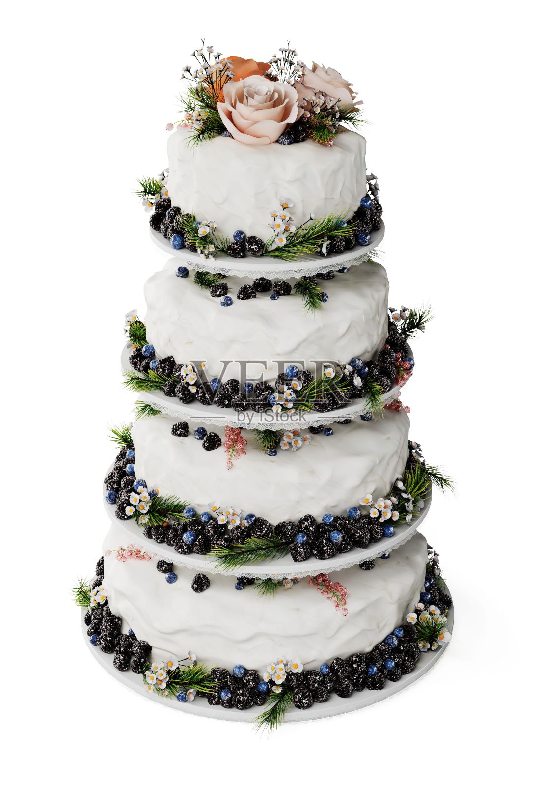 白色背景上的多层蛋糕的3D渲染照片摄影图片