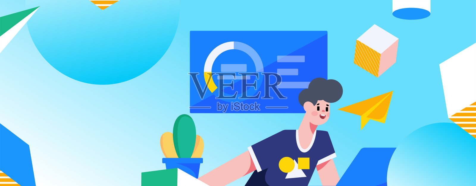 平面矢量插图的业务人员操作的工作场景插画图片素材