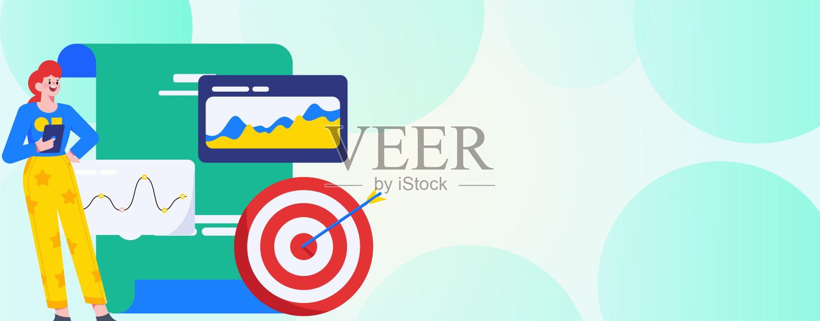 平面矢量插图的业务人员操作的工作场景插画图片素材