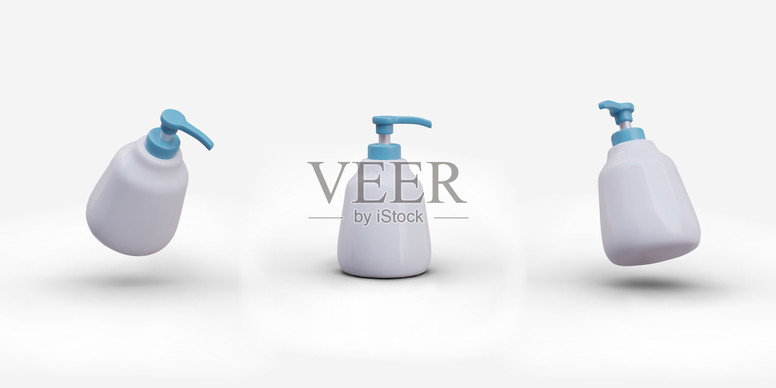 白色塑料罐，配蓝色分配器。矢量对象在不同位置插画图片素材