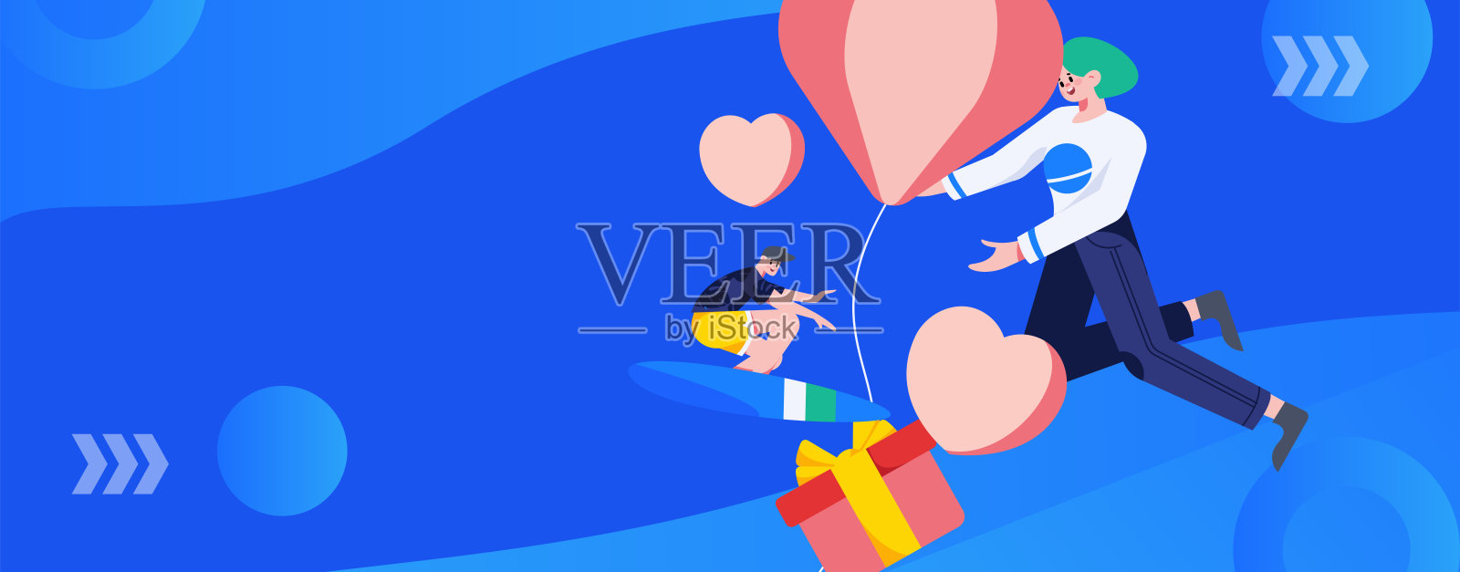 情人节快乐扁平化人物矢量概念商业手绘插画插画图片素材