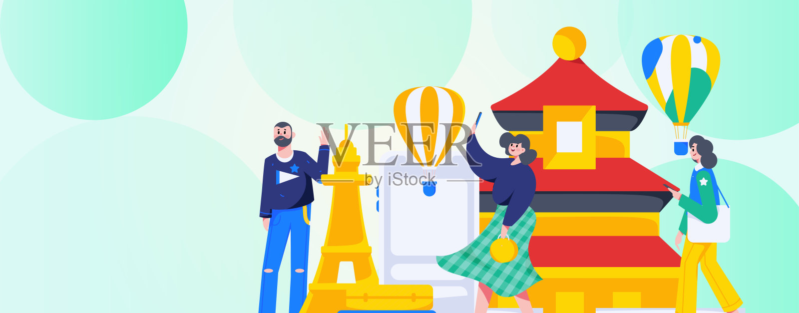 假期旅游旅游人物互联网背景矢量手绘插画插画图片素材