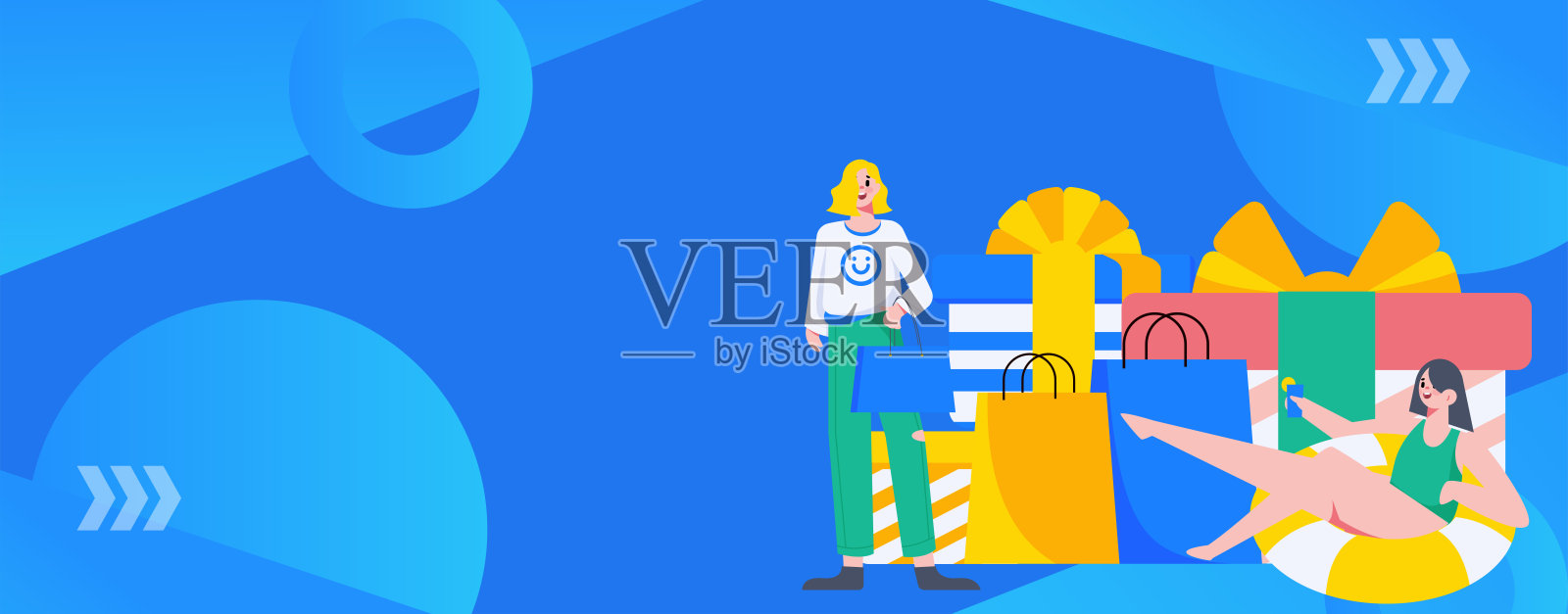 假日购物的人做电子商务网上购物平面矢量概念操作手绘插图插画图片素材