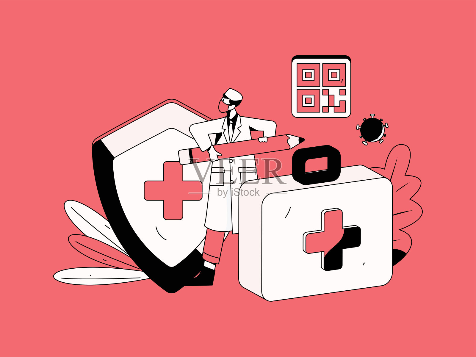 医学人物抗击疫情的平面矢量概念操作手绘插图插画图片素材