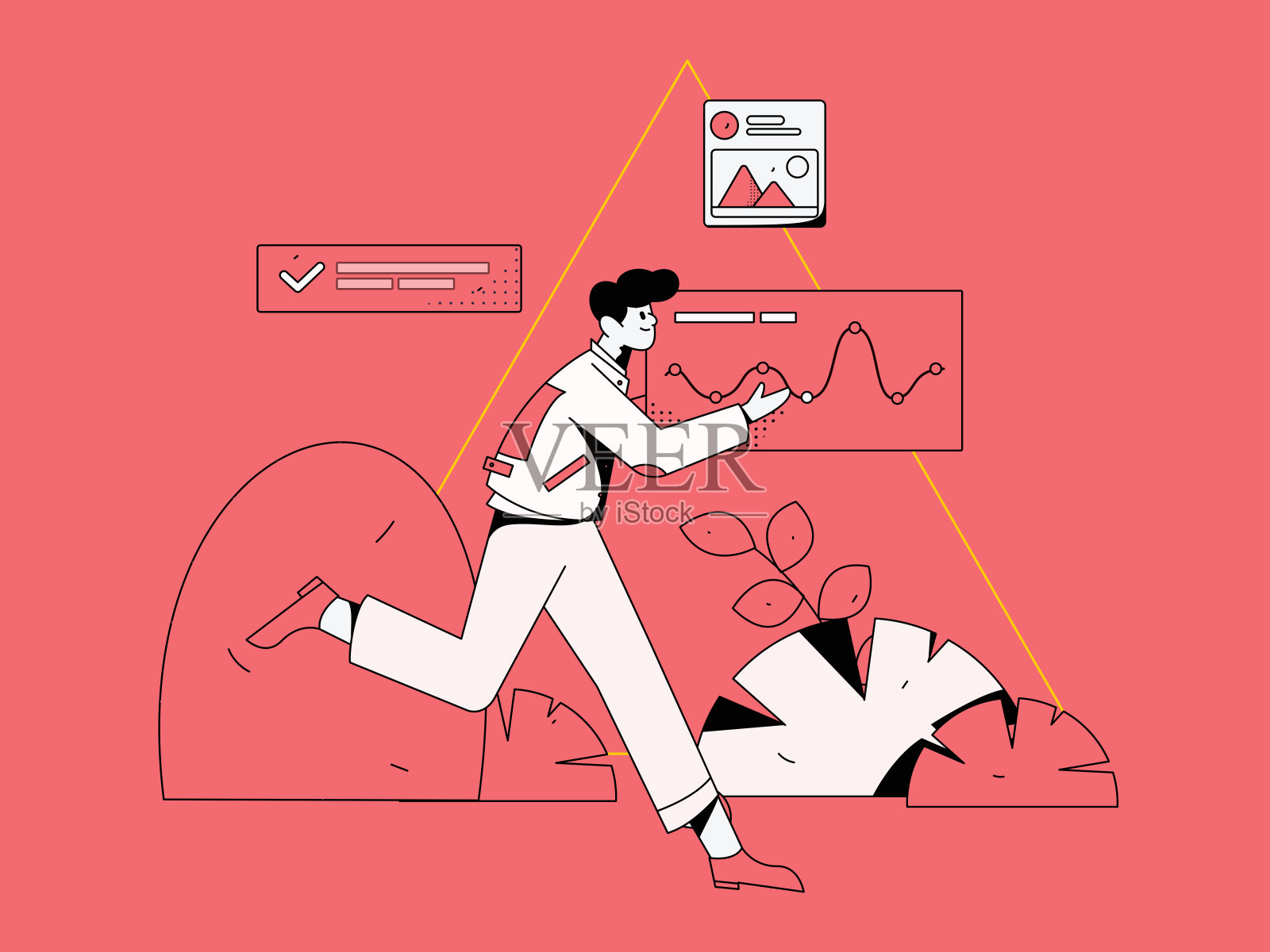 平面矢量插图的业务人员操作的工作场景插画图片素材