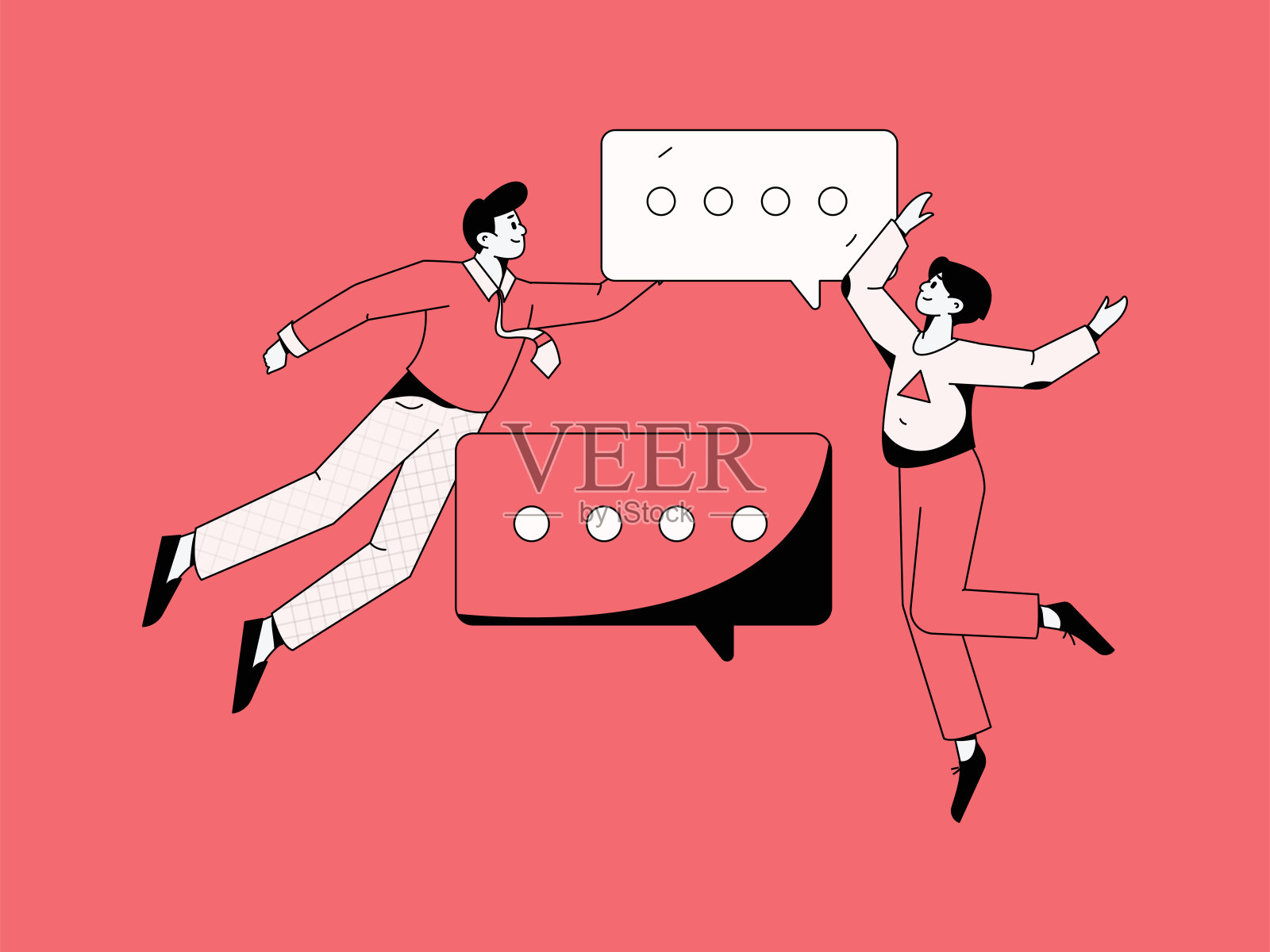 平面矢量插图的业务人员操作的工作场景插画图片素材