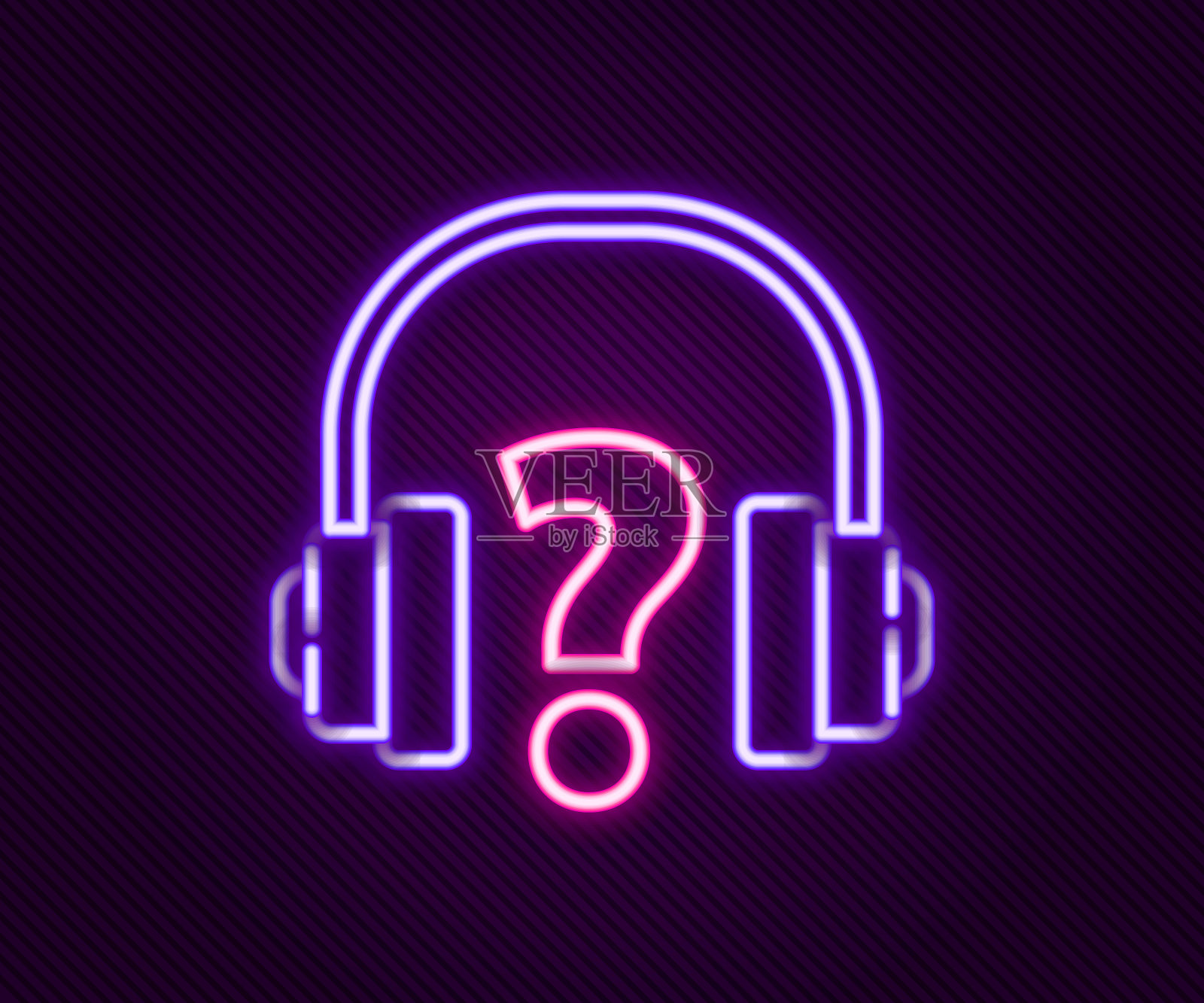 发光的霓虹灯线耳机图标孤立的黑色背景。支持客户服务，热线，呼叫中心，常见问题，维护。色彩缤纷的轮廓概念。向量插画图片素材