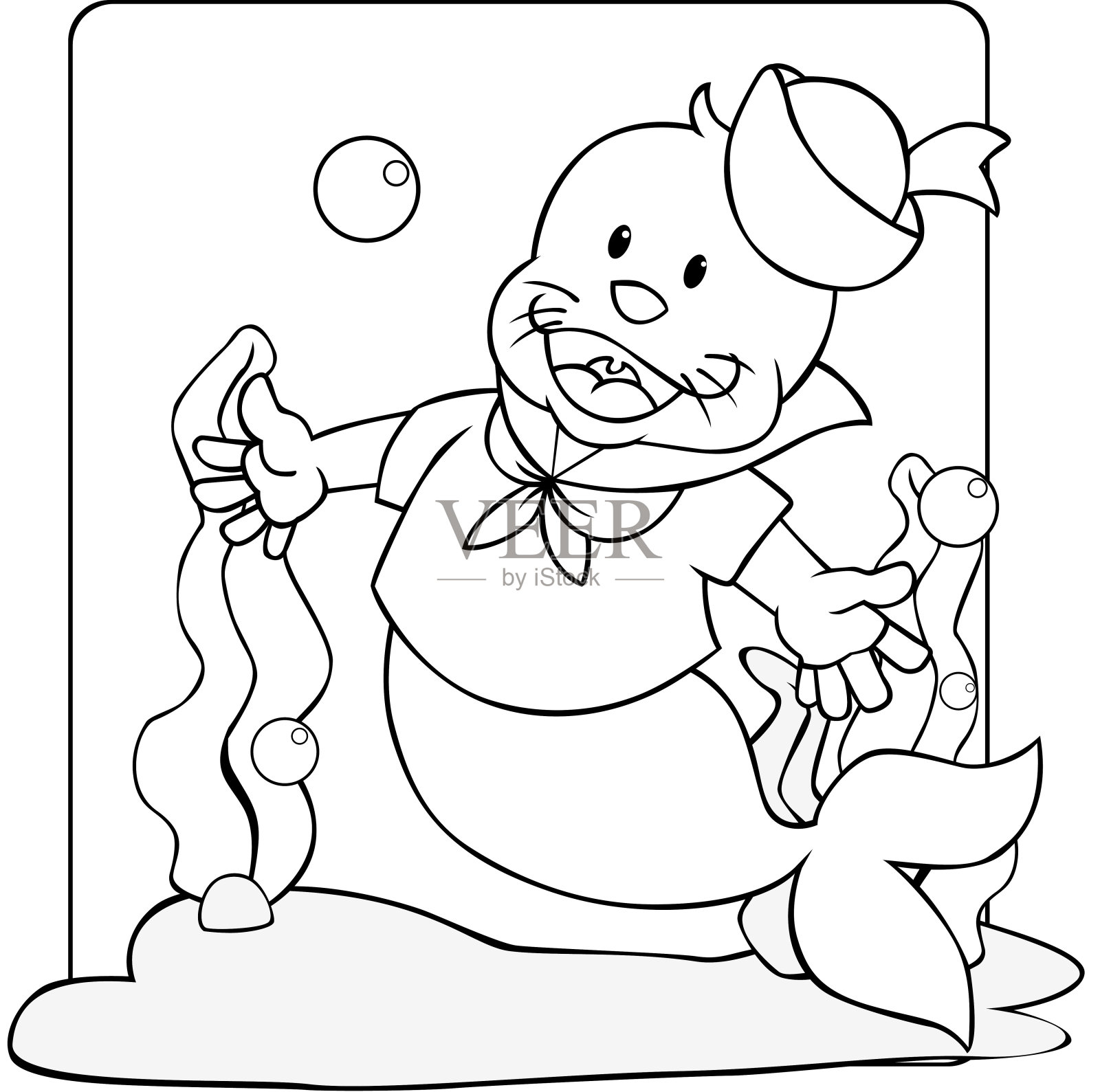 穿水手服的海豹插画图片素材