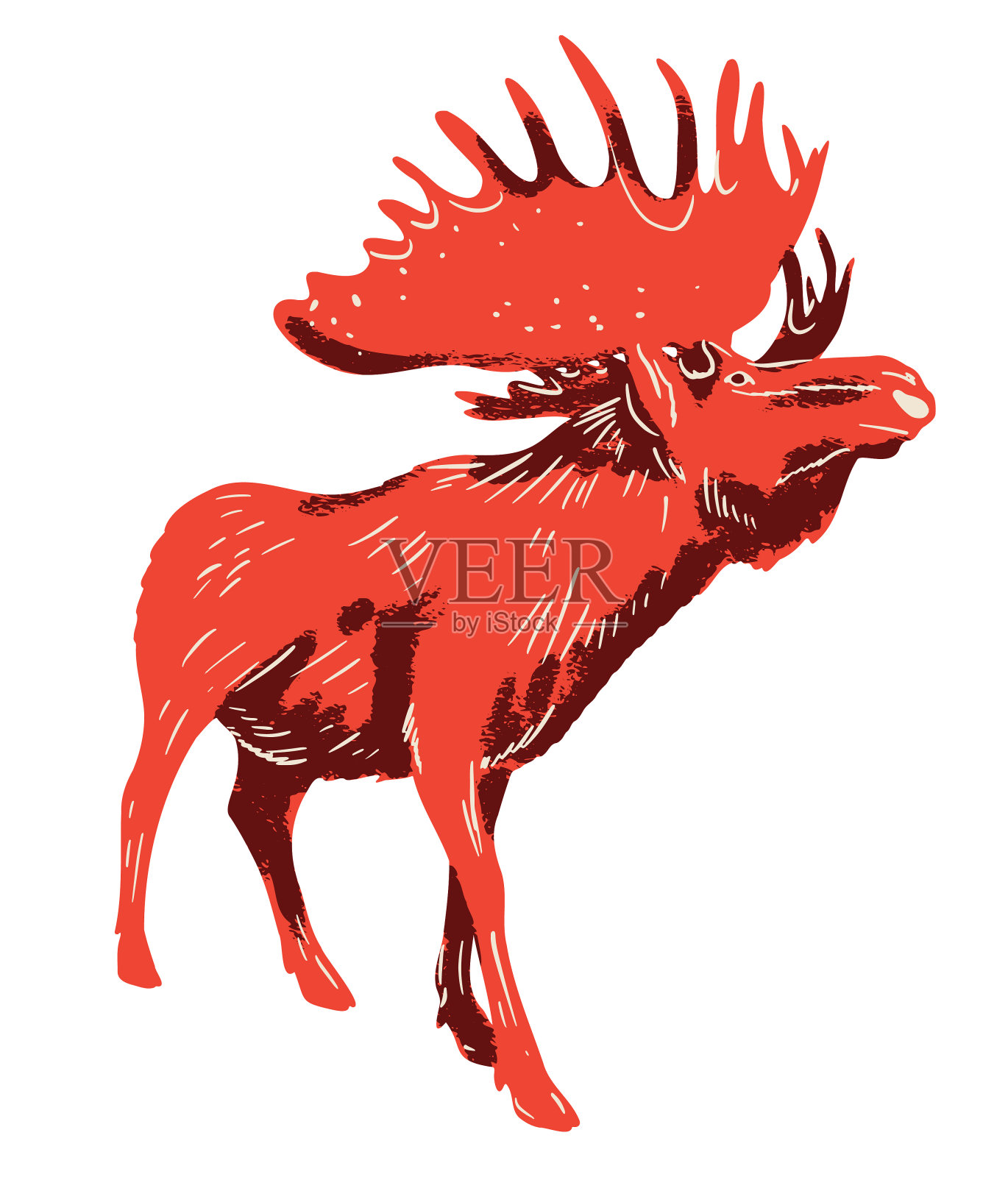 手绘民间艺术风格驼鹿插画图片素材