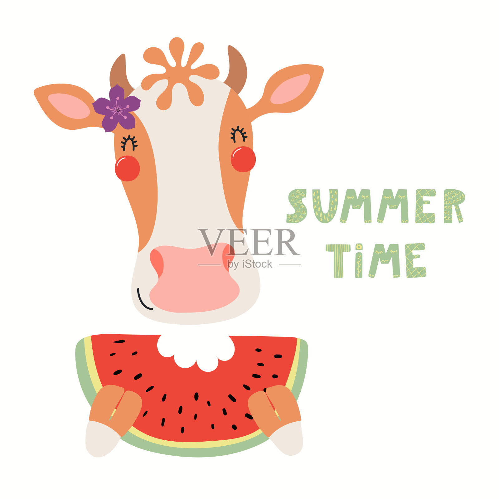 夏天可爱的奶牛插画图片素材