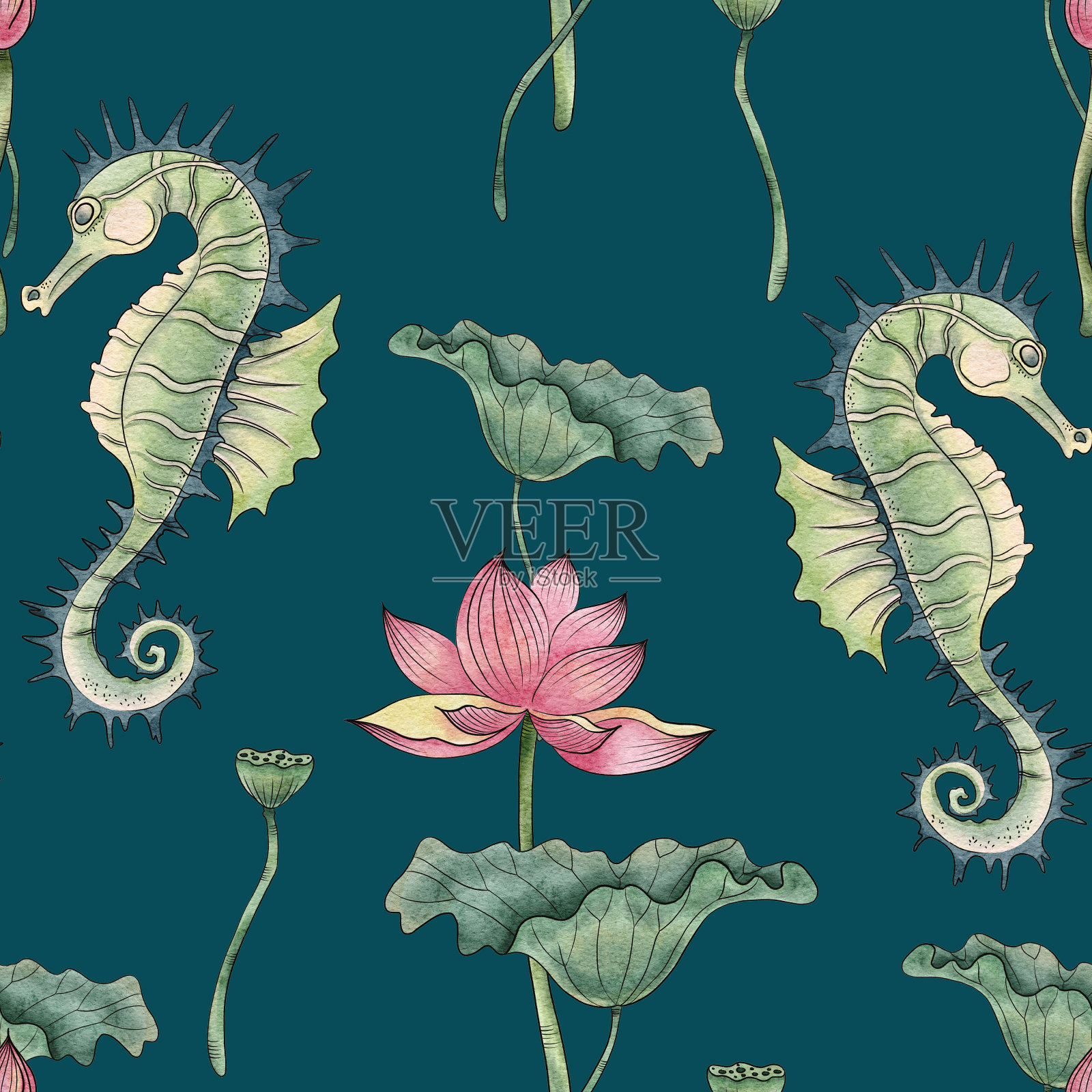 双海马图案插画图片素材