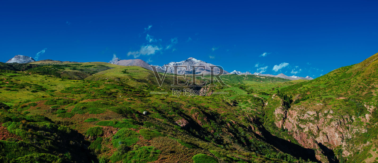 风景如画的山谷在一个阳光明媚的夏日，全景照片摄影图片