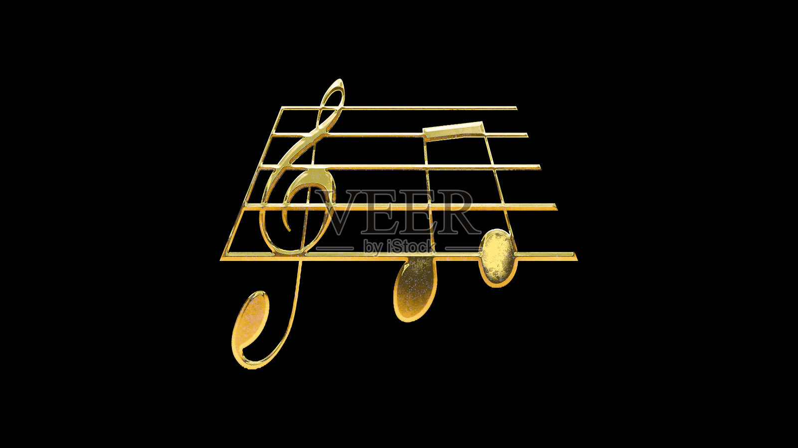 音乐音符金色金色孤立图标黑色背景效果3d插图照片摄影图片