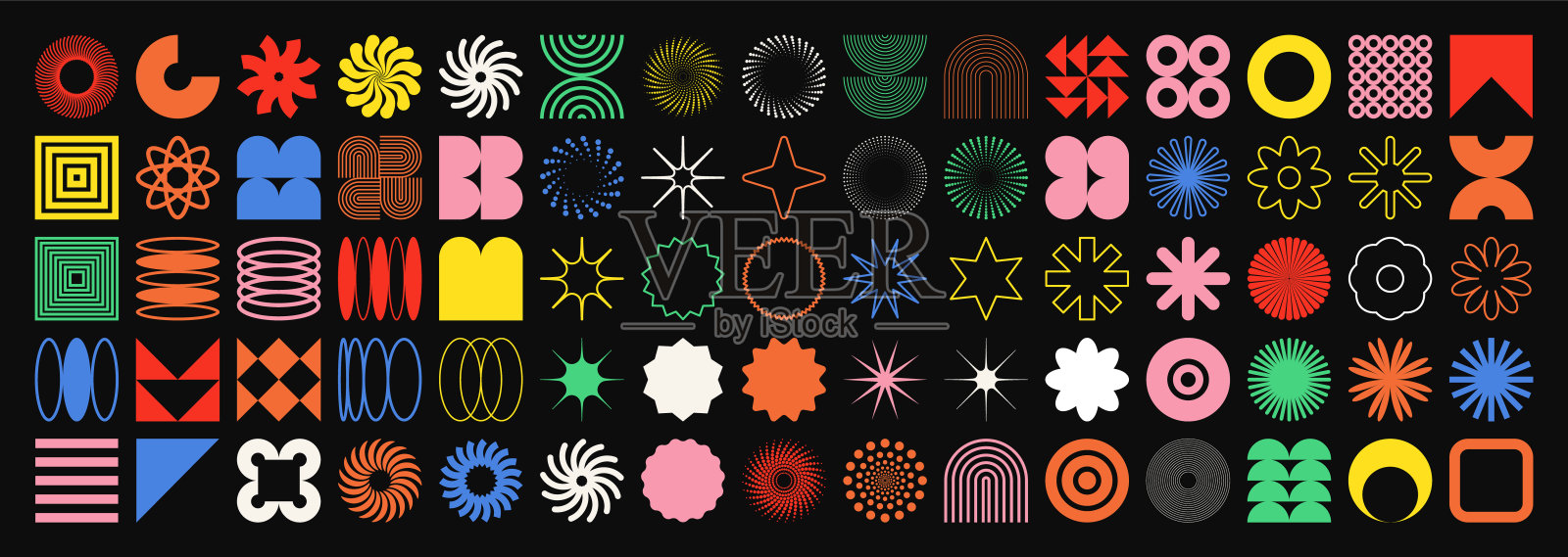 野兽派的几何形状，符号。简单的原始元素和形式。复古的设计，新潮的当代极简风格。矢量图插画图片素材