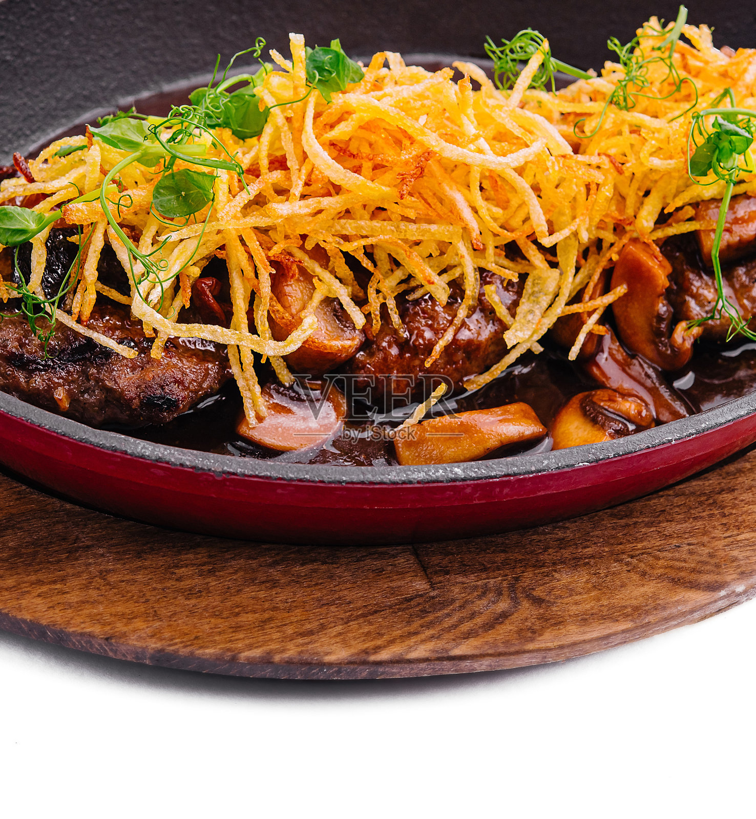 蘑菇牛排和洋葱片照片摄影图片