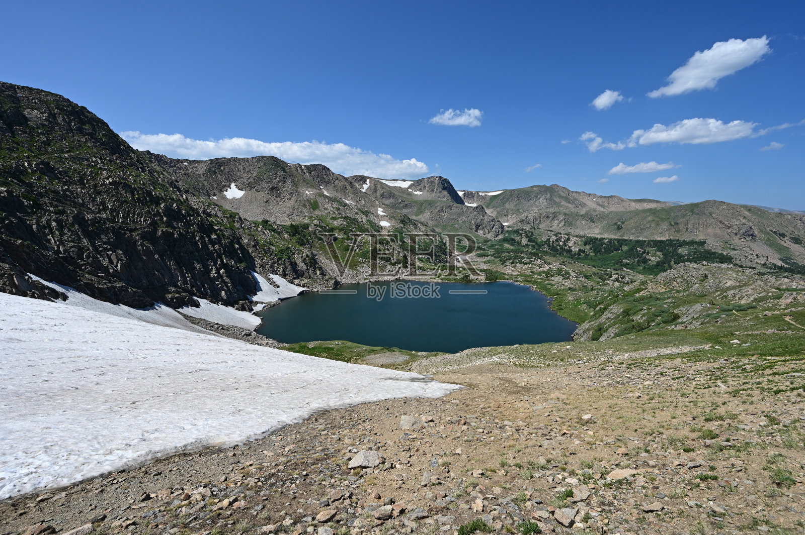 科罗拉多州阿拉帕霍国家森林的印第安山峰荒野中的国王湖。照片摄影图片