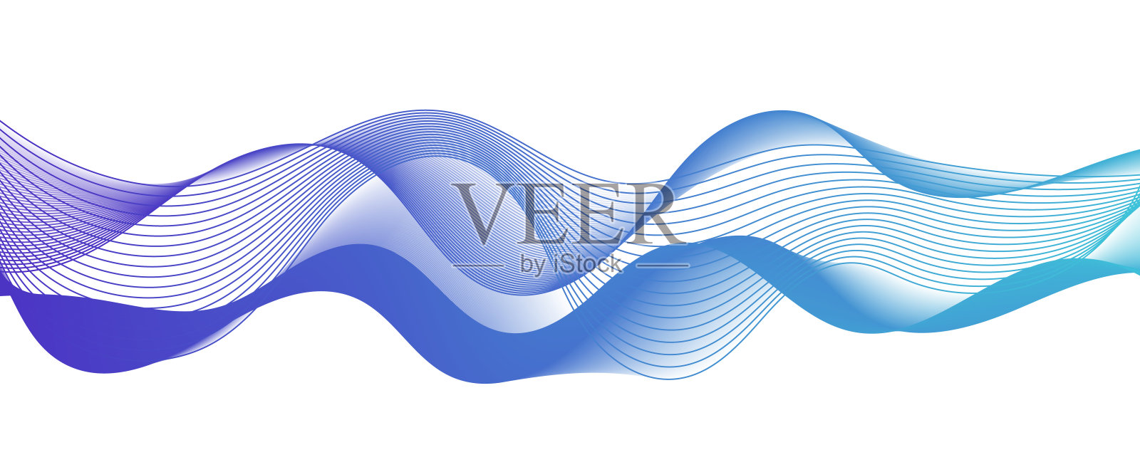 抽象的蓝色，绿色和紫色平滑流动的波浪线在白色的背景。动态声波元件设计。插画图片素材