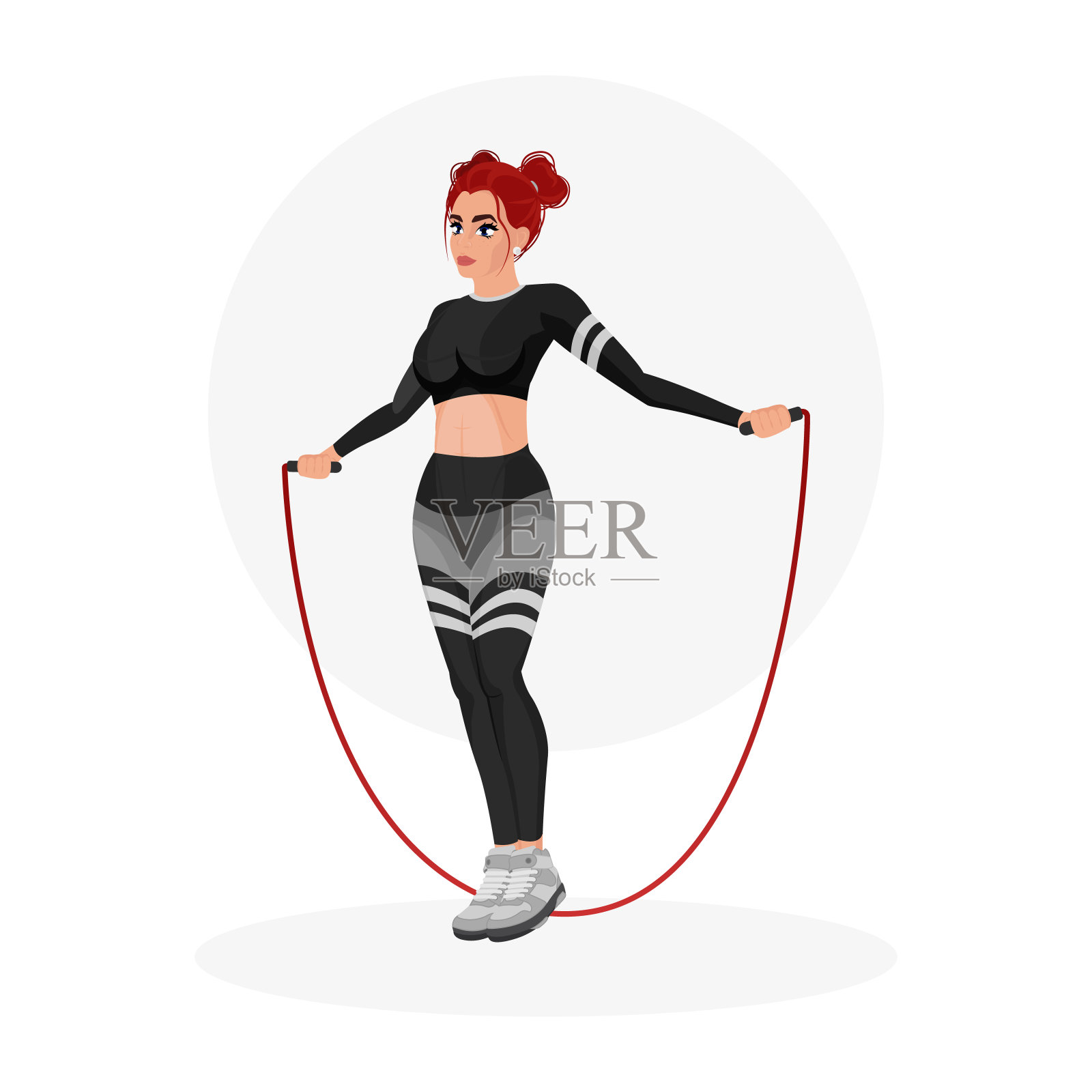 一个漂亮的运动女孩在健身房锻炼的插图。健身女孩。体育运动的女孩。插画图片素材