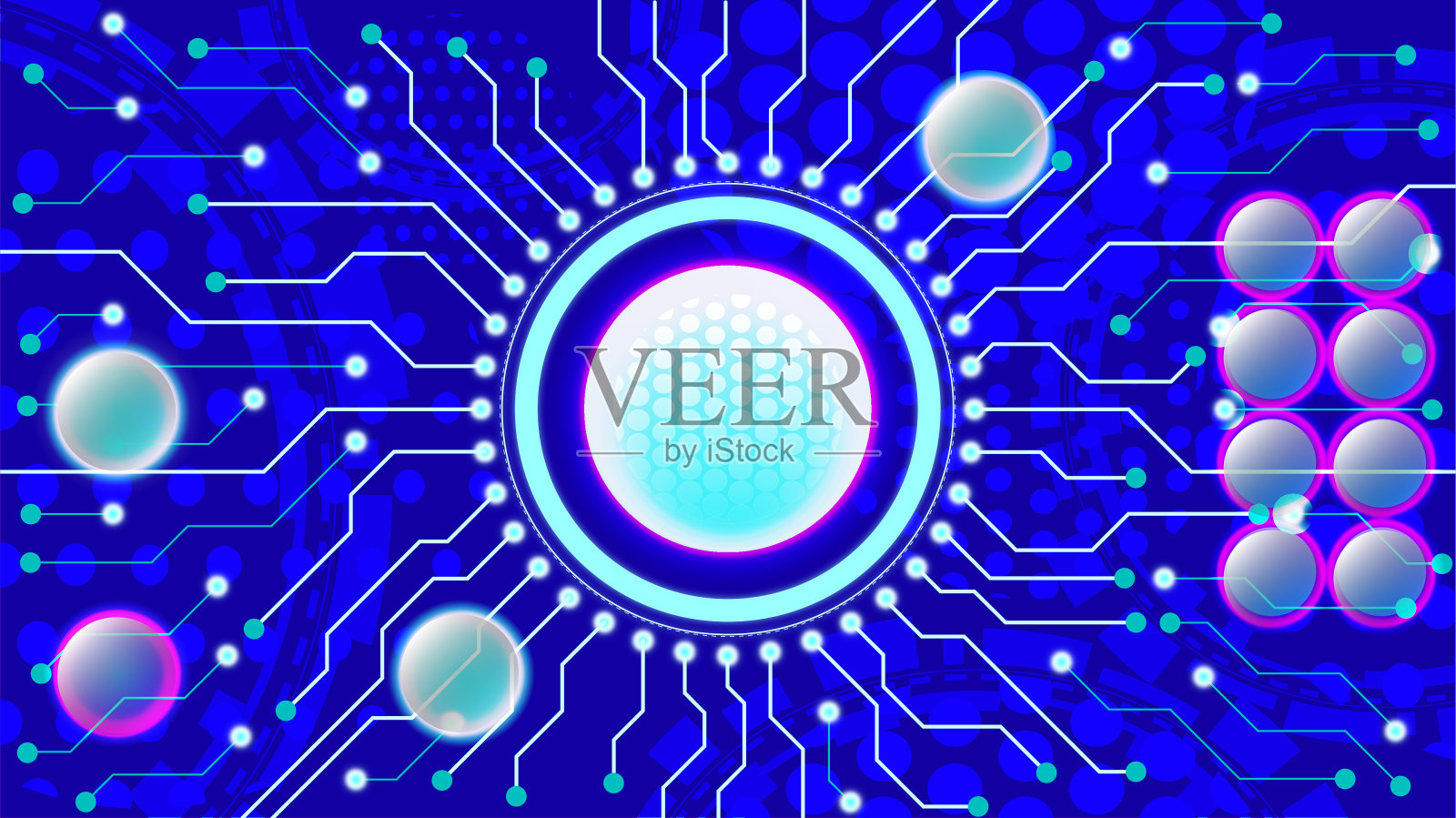 抽象数字技术概念，描绘了发光元件的电路板设计插画图片素材