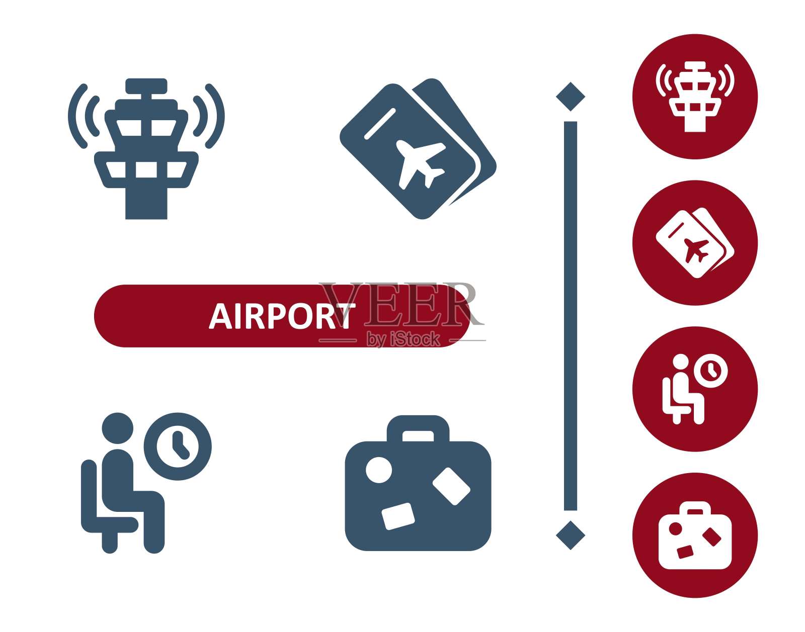 机场的图标。采购产品旅游，观光，空中交通管制塔，机票，候机室，行李，行李图标插画图片素材