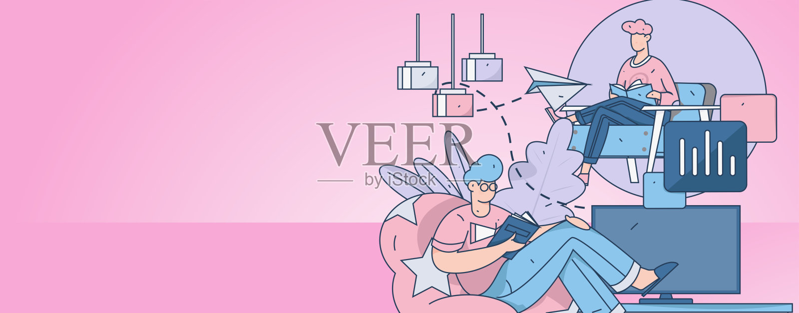 家庭室内人物场景平面矢量概念操作手绘插画插画图片素材