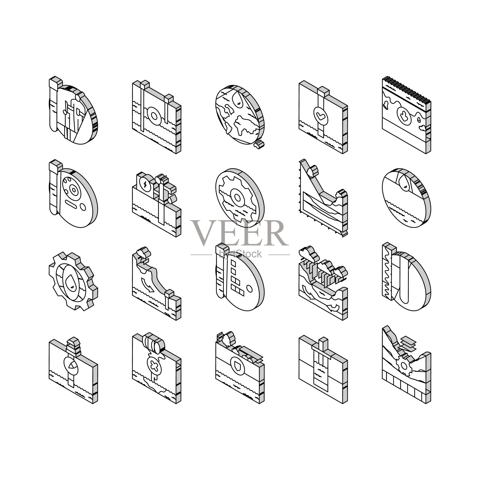 水文地质学家工业等距图标集矢量插画图片素材