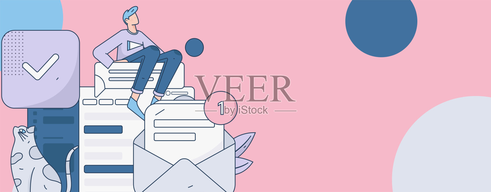 平面矢量插图的业务人员操作的工作场景插画图片素材